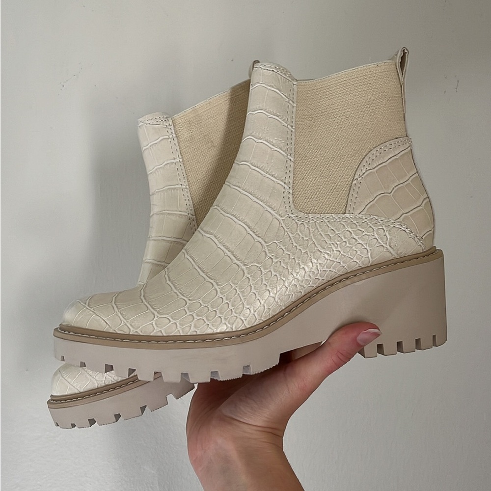 White Snakeskin Platform Chelsea Boots